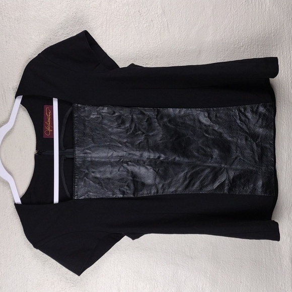 Hal Rubenstein Black Leather Rayon Square Neckline Short Sleeve Waist Length Top - Picture 13 of 13